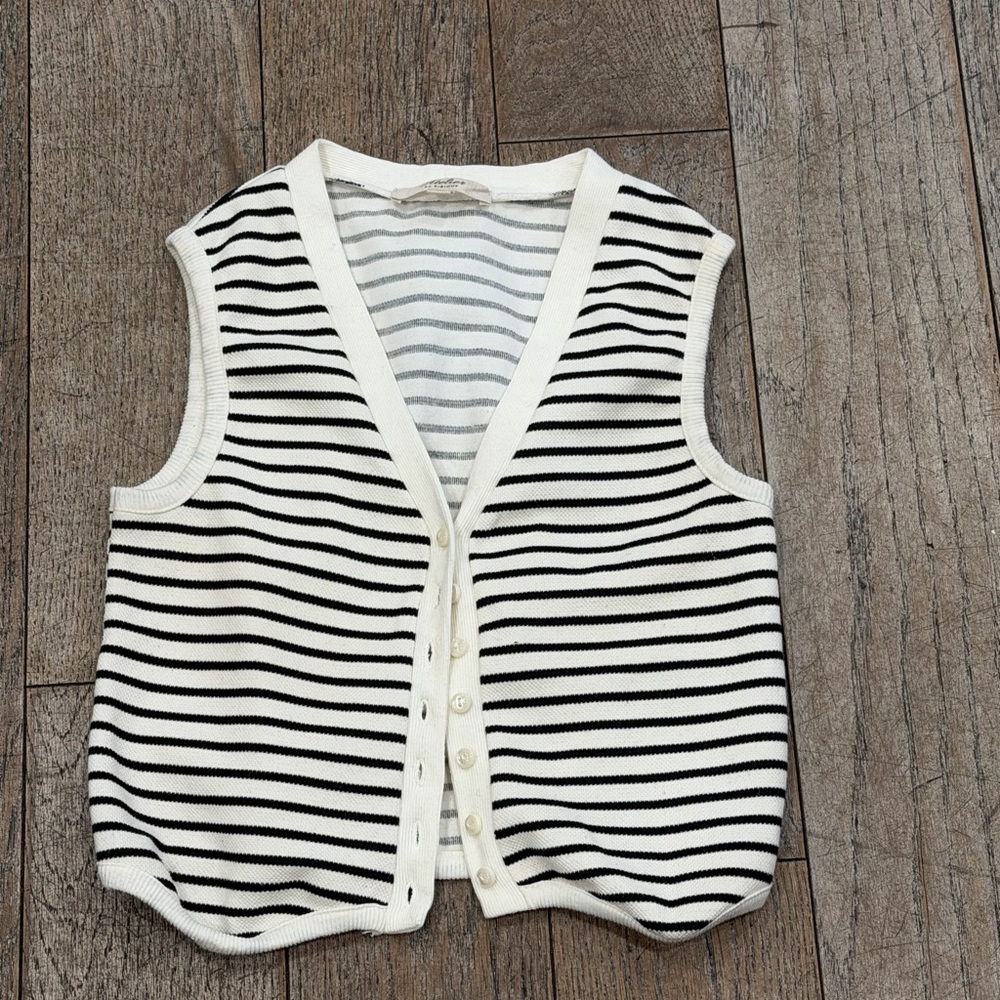 Atelier by Kirious striped knit cardigan vest Coastal Nautical Sz XS
